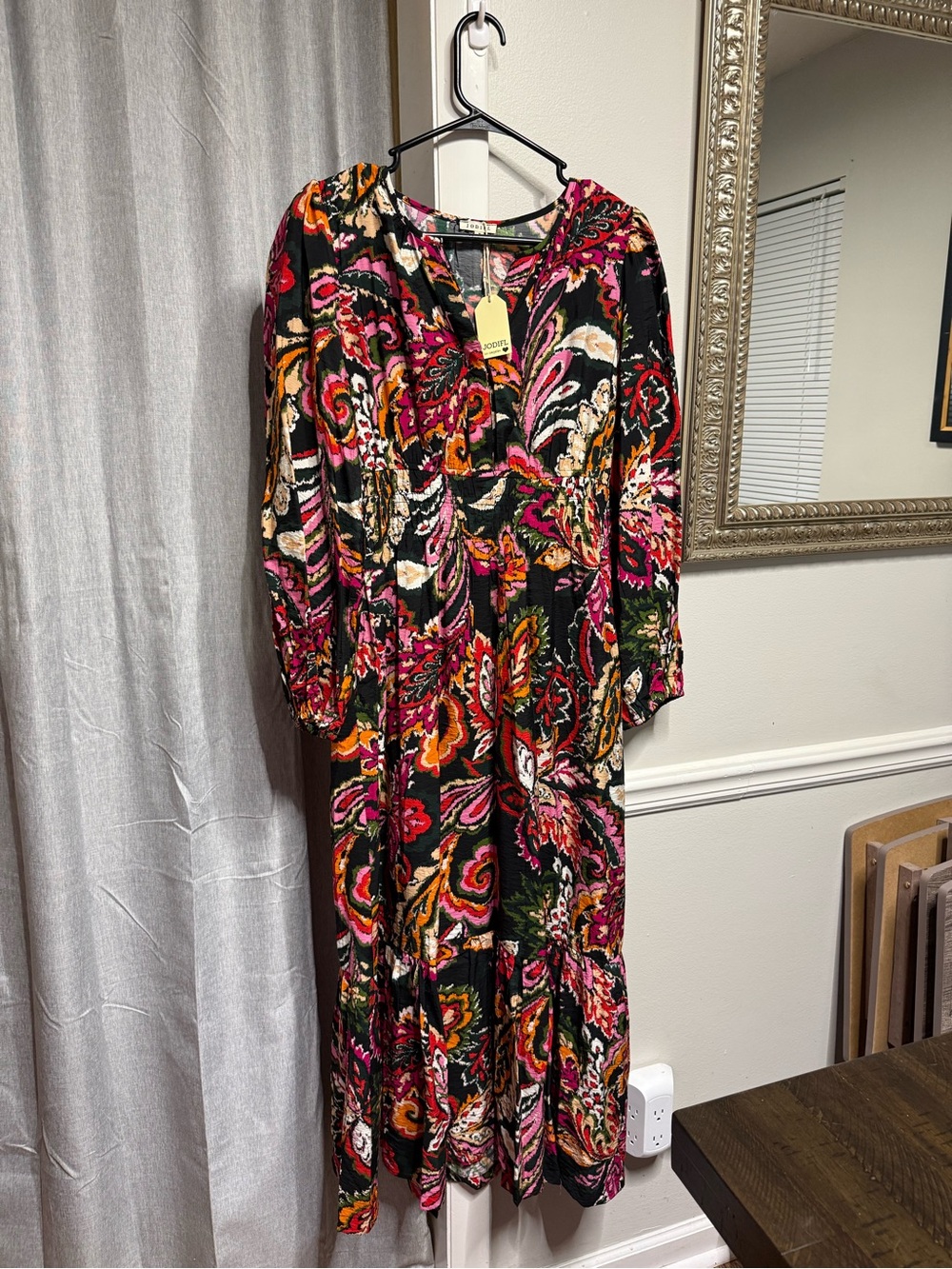Boho Floral Midi Dress in Black & Pink - Charming Casual